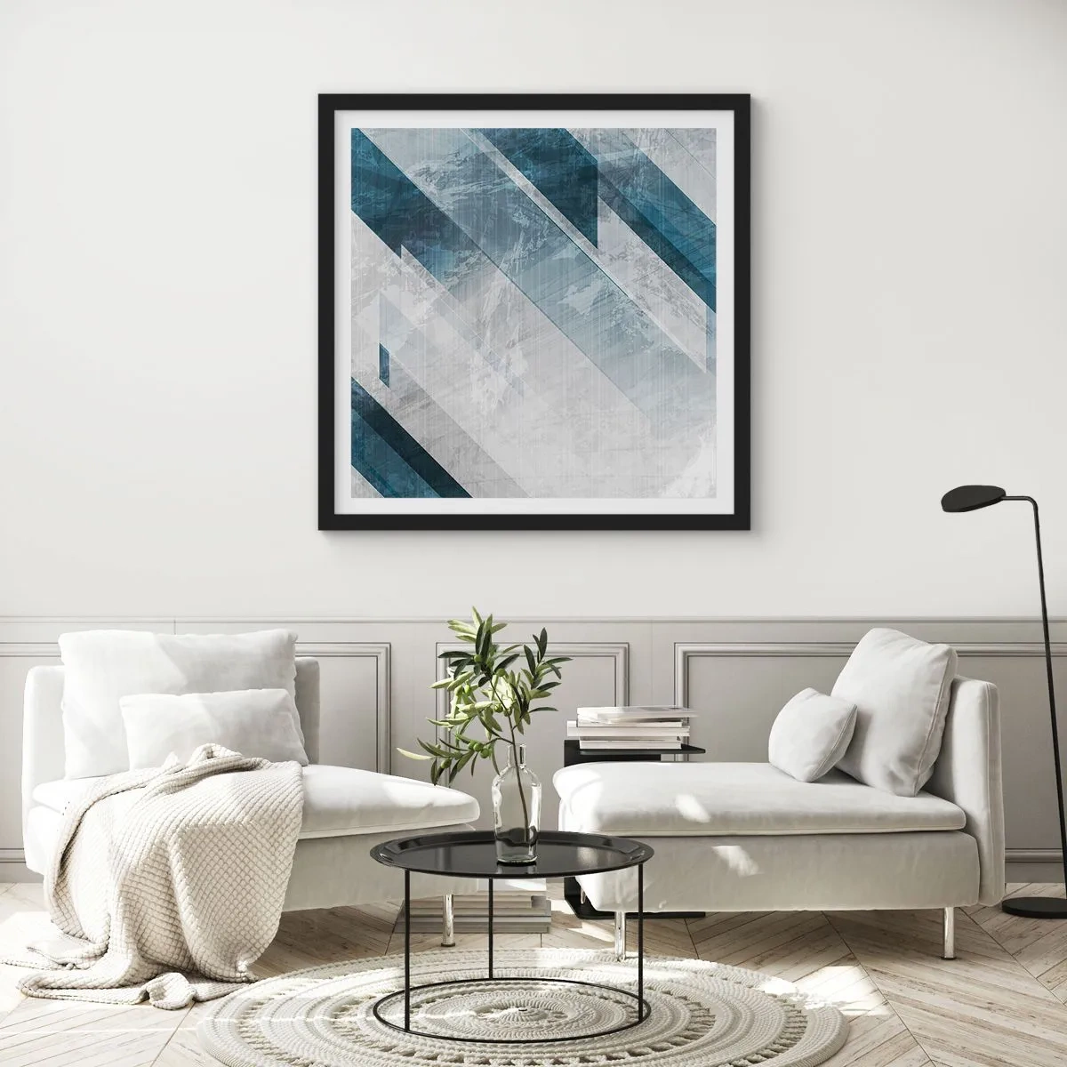 Poster în ramă neagră - Compoziția spațială - mișcarea griului - 60x60 cm