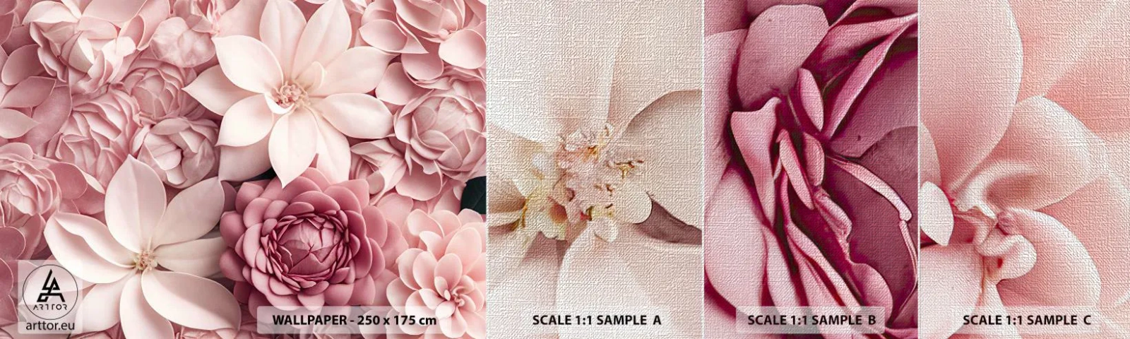 Mostră tapet Premium Canvas - În petale roz - Flori, Pastel, Luminos - 100x30 cm