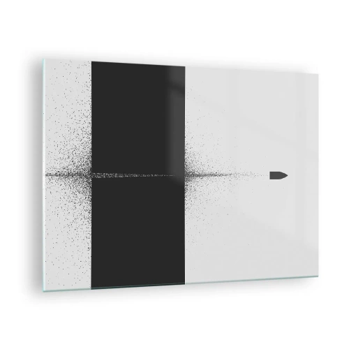 Tablou pe sticlă - O compoziție abstractă alb-negru cu o linie dinamică - 70x50cm - Direct la țintă - Decorațiune modernă pentru perete pentru living și dormitor ARTTOR