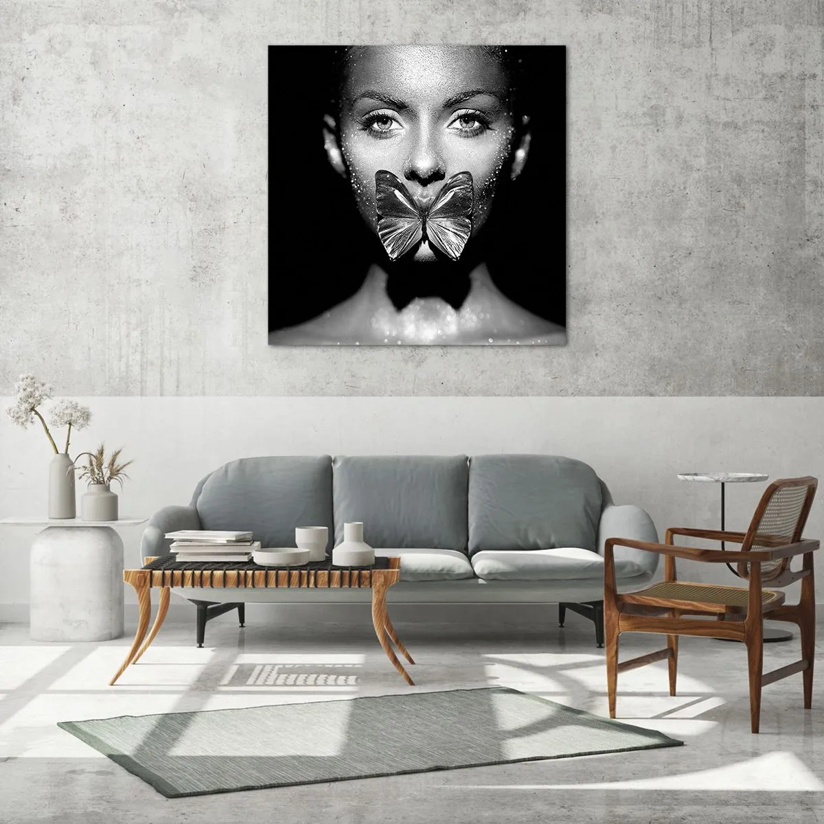 Tablou pe sticlă - Sărut de fluture - 60x60 cm