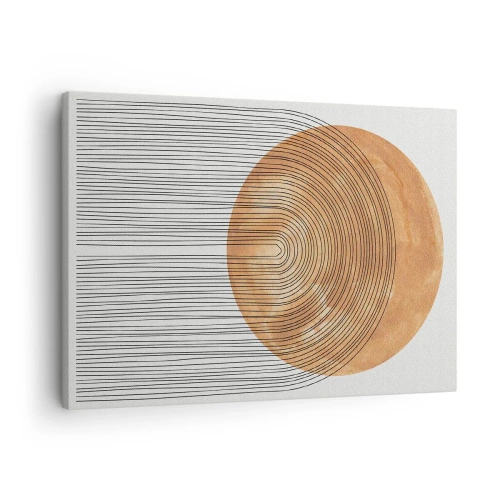Tablou pe pânză Canvas - Compoziție geometrică cu cercuri și linii în culori calde. - 70x50cm - Compoziția solară - Decorațiune modernă pentru perete pentru living și dormitor ARTTOR