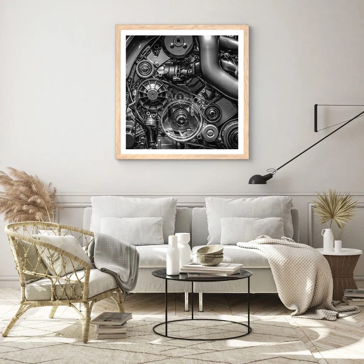 Poster în ramă de stejar deschis - Poezia mecanicii - 40x40 cm