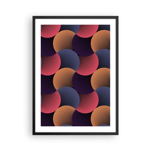 Poster în ramă neagră - Model geometric cu cercuri concentrice colorate - 50x70cm - Într-un ritm de cerc - Decorațiune modernă pentru perete pentru living și dormitor ARTTOR
