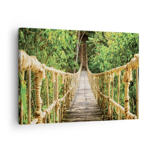 Tablou pe pânză Canvas - Un pod suspendat într-o pădure tropicală plină de verdeață - 70x50cm - Suspendat în verde - Decorațiune modernă pentru perete pentru living și dormitor ARTTOR