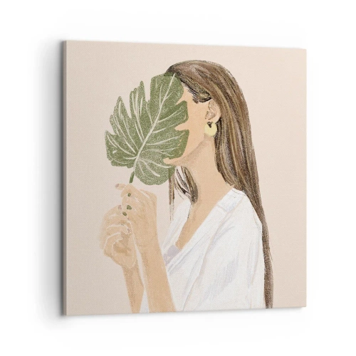 Tablou pe pânză - Portret misterios cu un evantai - 60x60 cm