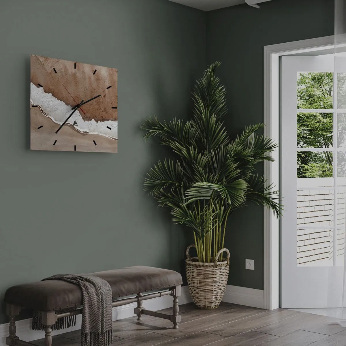 Ceas de perete - Ceas pe sticlă - În culorile pământului - 30x30 cm