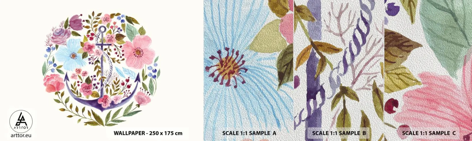 Mostră tapet Premium Sand - Somnul bun al marinarului - Ancoră, Boho, Litoral - 100x30 cm