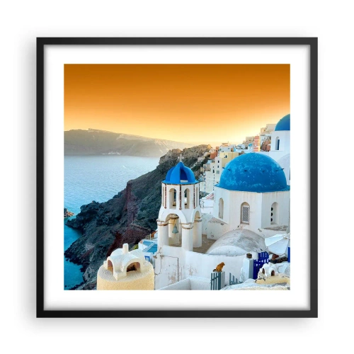 Poster în ramă neagră - Santorini - îmbrățișat de stânci - 50x50 cm