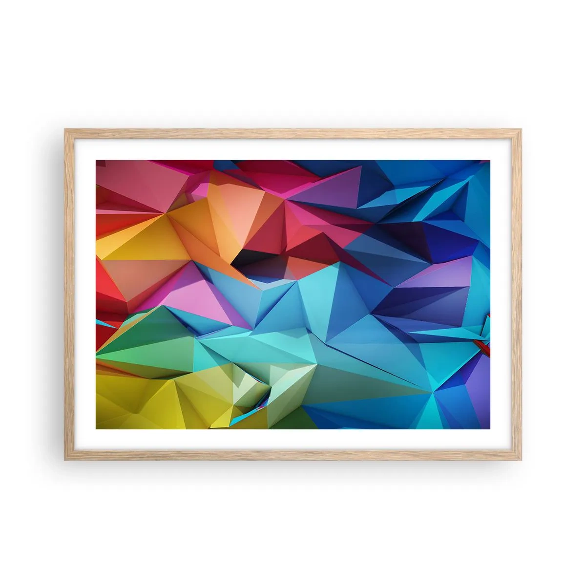 Poster în ramă de stejar deschis - Origami de curcubeu - 70x50 cm