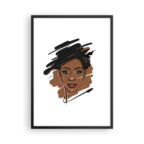 Poster în ramă neagră - Portret stilizat al unei femei în nuanțe de maro și negru - 50x70cm - Dulce ca ciocolata - Decorațiune modernă pentru perete pentru living și dormitor ARTTOR