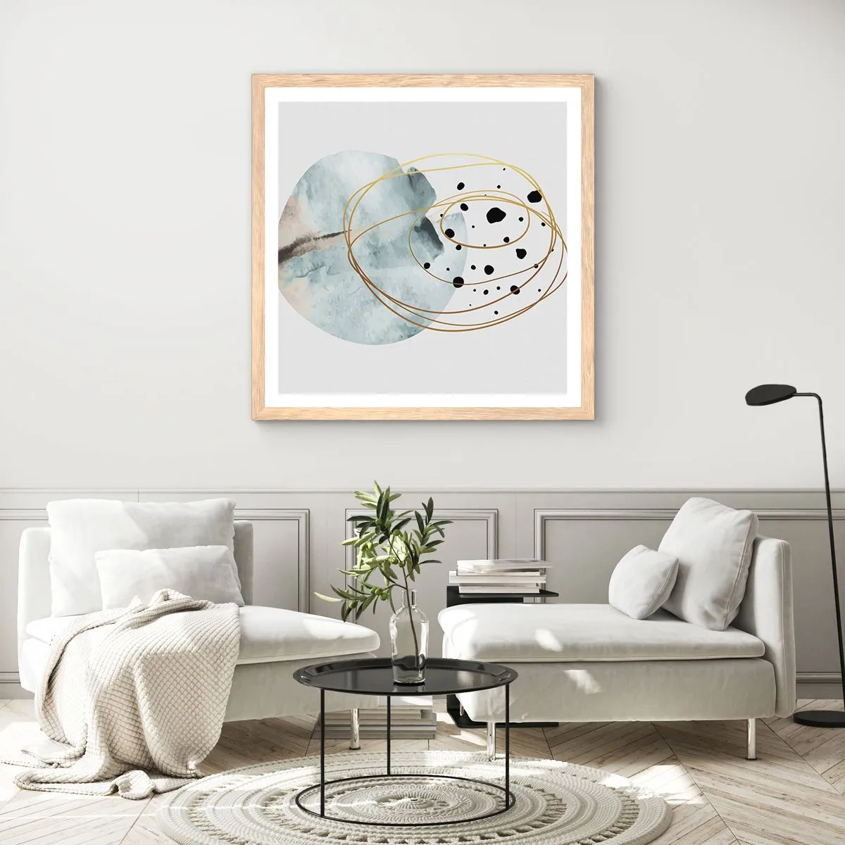 Poster în ramă de stejar deschis - În îmbrățișarea spațiului - 40x40 cm