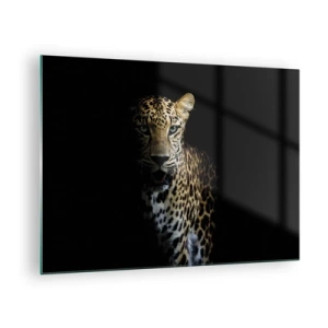 Tablou pe sticlă - Leul în umbră - 70x50cm - Frumusețe întunecată - Decorațiune modernă pentru perete pentru living și dormitor ARTTOR