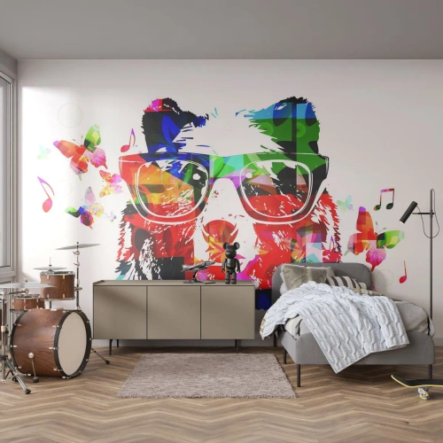 Tapet Autoadeziv Deluxe Sticker - Îmi place ursul! - Abstracția, Urs, Ochelari - 250x175 cm