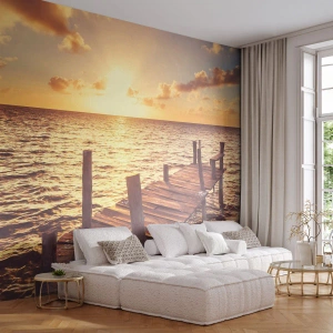 Tapet Premium Sand - Tărâmul de aur al blândeții - Peisaj, Mare, Pod de lemn - 100x70 cm