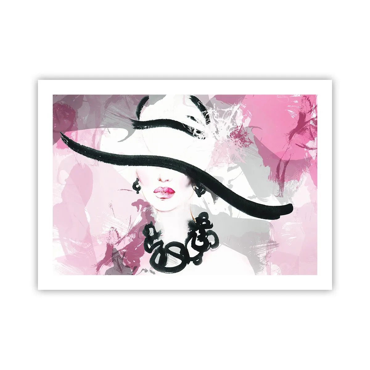 Poster - Studiu unei dame în negru și roz - 70x50 cm