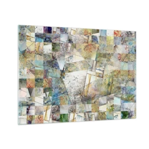 Tablou pe sticlă - O compoziție colorată de forme geometrice fragmentate - 70x50cm - Remaniere geometrică - Decorațiune modernă pentru perete pentru living și dormitor ARTTOR
