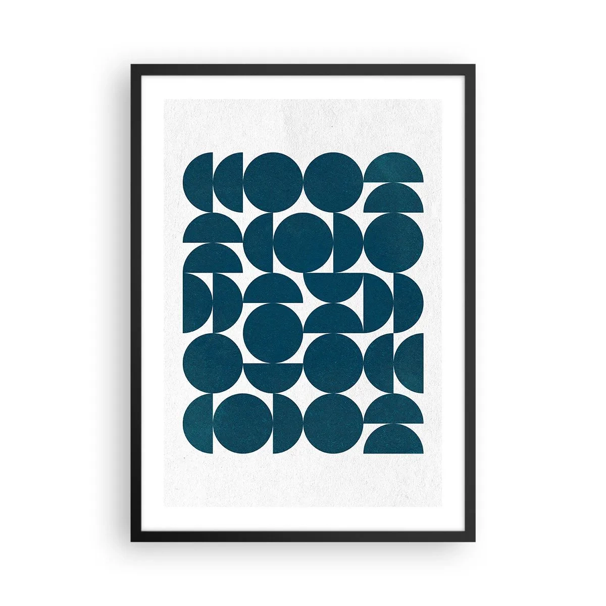 Poster în ramă neagră - Compoziție geometrică cu cercuri albastre - 50x70cm - Cercuri și semicercuri - Decorațiune modernă pentru perete pentru living și dormitor ARTTOR
