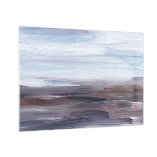 Tablou pe sticlă - Dungi orizontale de apă în nuanțe de albastru și maro într-un stil abstract - 70x50cm - Elemente: apă - Decorațiune modernă pentru perete pentru living și dormitor ARTTOR