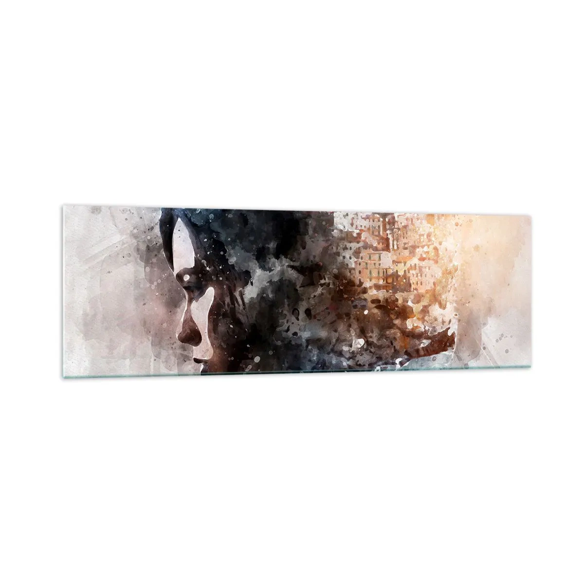 Tablou pe sticlă - Povestea unei fete cu un oraș în fundal - 160x50 cm