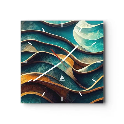 Ceas de perete - Ceas pe sticlă - Meandre de albastru - 30x30 cm