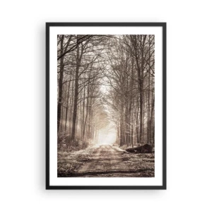 Poster în ramă neagră - potecă de pădure în tonuri sepia autumnale - 50x70cm - Catedrala Forestieră - Decorațiune modernă pentru perete pentru living și dormitor ARTTOR