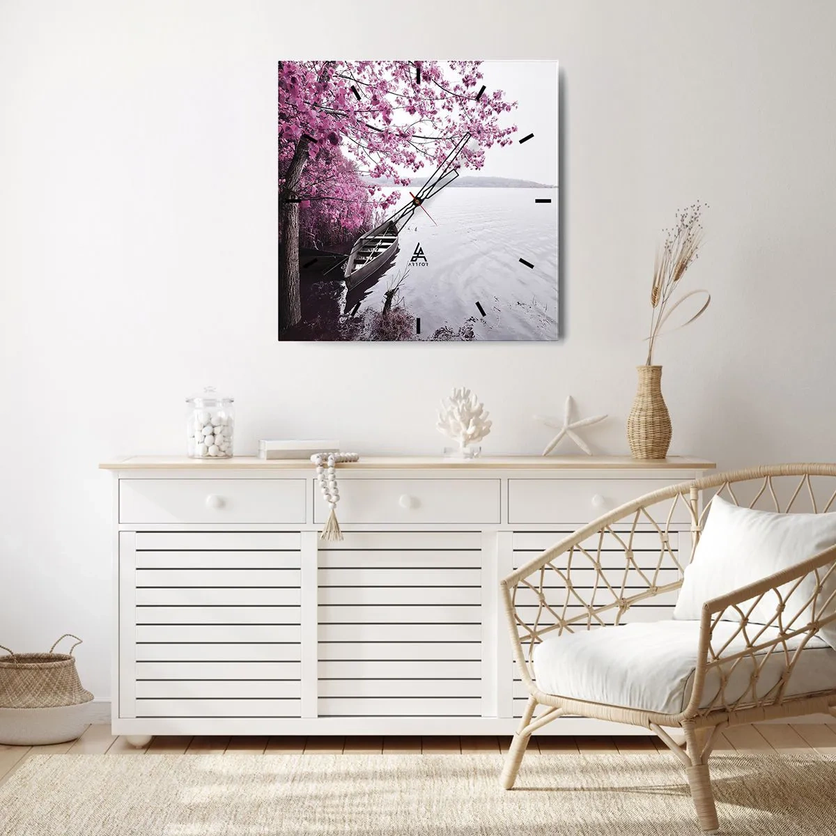 Ceas de perete - Ceas pe sticlă - În tăcerea roz - 30x30 cm