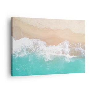 Tablou pe pânză Canvas - O vedere de sus a unei plaje cu apă turcoaz și valuri line - 70x50cm - Atingere mângâietoare - Decorațiune modernă pentru perete pentru living și dormitor ARTTOR