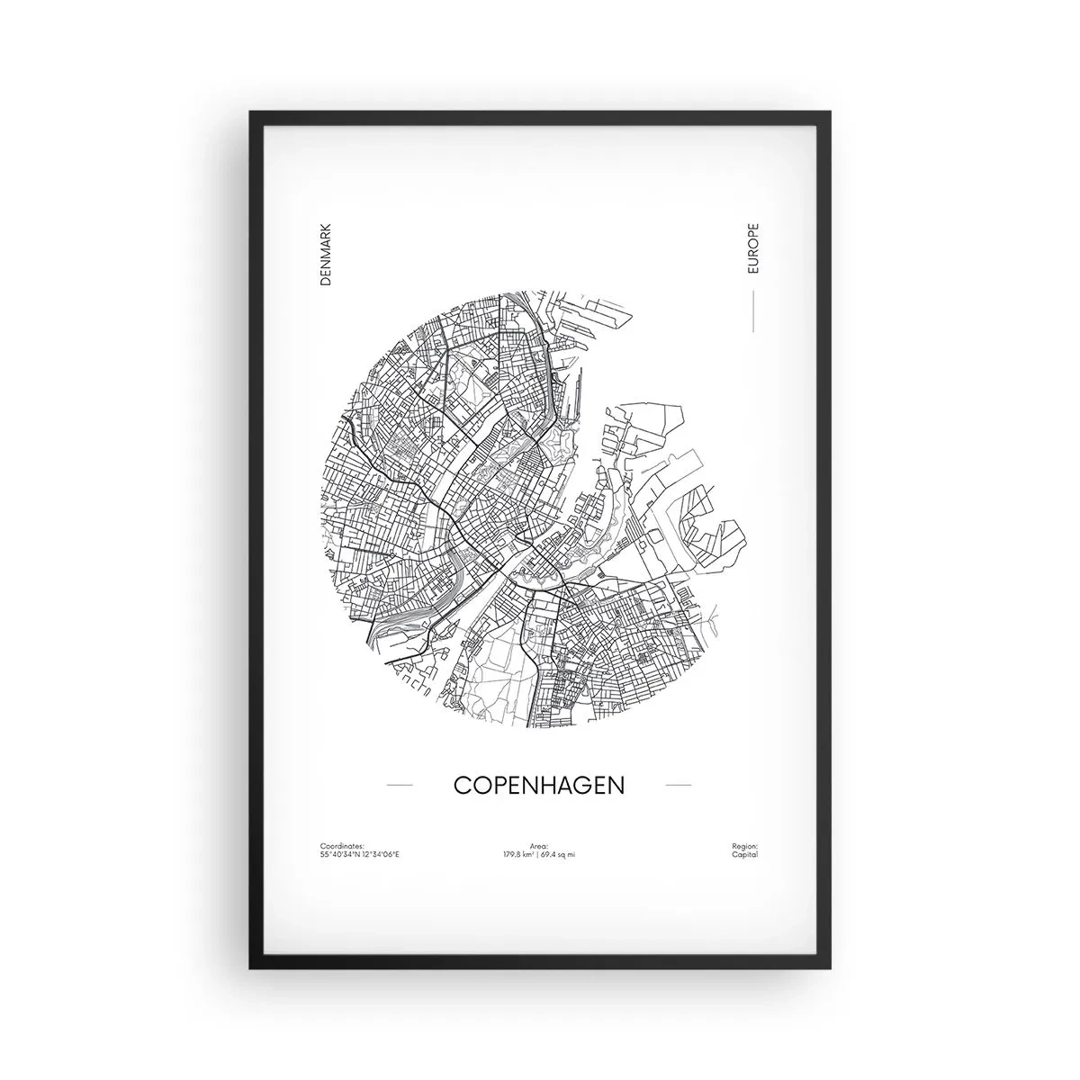 Poster în ramă neagră - Anatomia Copenhagăi - 61x91 cm