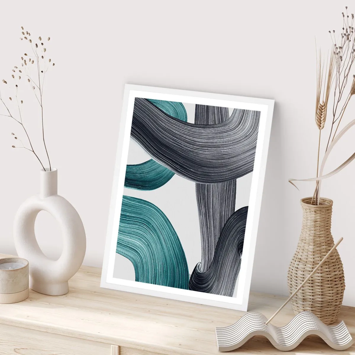 Poster în ramă albă - Trasee de smarald și negru - 40x50 cm