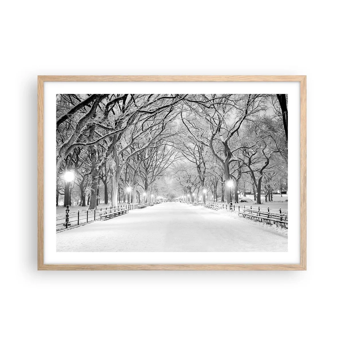 Poster în ramă de stejar deschis - Cele patru anotimpuri – iarna - 70x50 cm