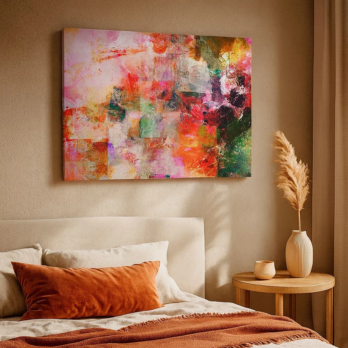 Tablou pe pânză Canvas - O compoziție abstractă cu tonuri dominante de roz și roșu. - 70x50cm - O călătorie prin roz - Decorațiune modernă pentru perete pentru living și dormitor ARTTOR