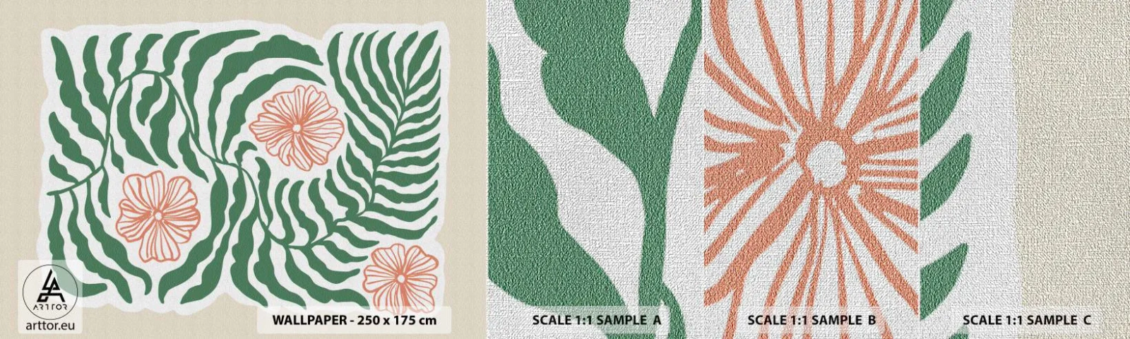 Mostră tapet Premium Canvas - Înflorite în verde - Boho, Botanic, Flori - 100x30 cm