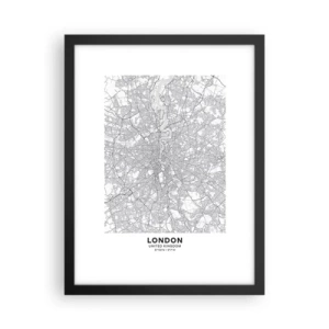 Poster în ramă neagră - Harta labirintului din Londra - 30x40 cm