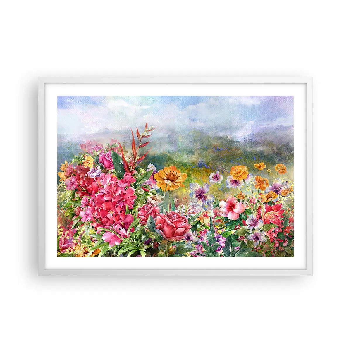 Poster în ramă albă - O grădină înnebunită - 70x50 cm