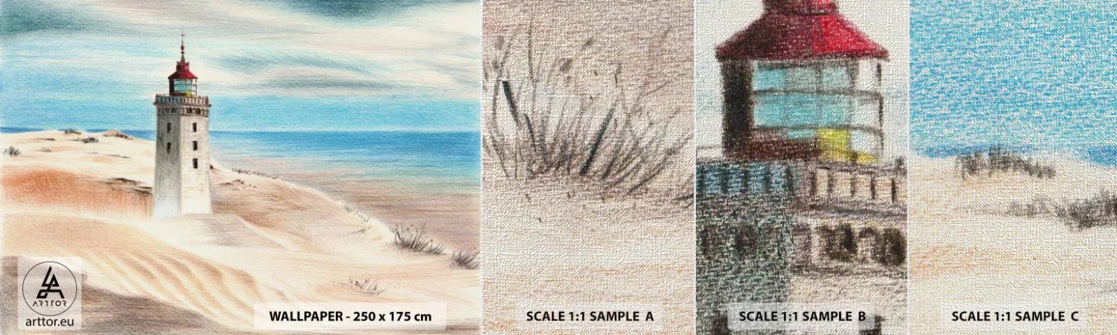 Mostră tapet Premium Canvas - Privind mereu marea - Far, plajă, Mare - 100x30 cm