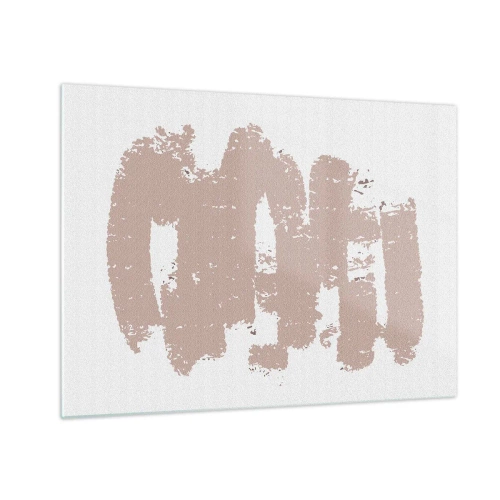 Tablou pe sticlă - Tușe de vopsea roz pe fundal alb - 70x50cm - Abstracție în roz moale - Decorațiune modernă pentru perete pentru living și dormitor ARTTOR