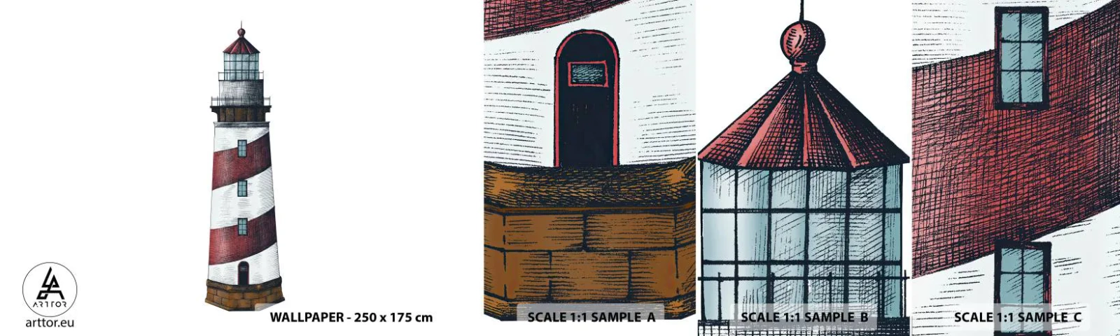 Mostră de Tapet Standard Eco - Întotdeauna de veghe - Far, Nautic, Litoral - 100x30 cm