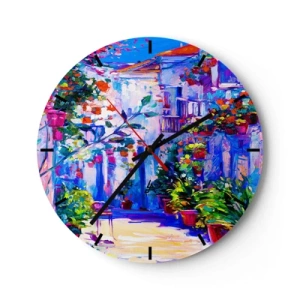 Ceas de perete - Ceas pe sticlă - Impresie - străduță italiană - 40x40 cm
