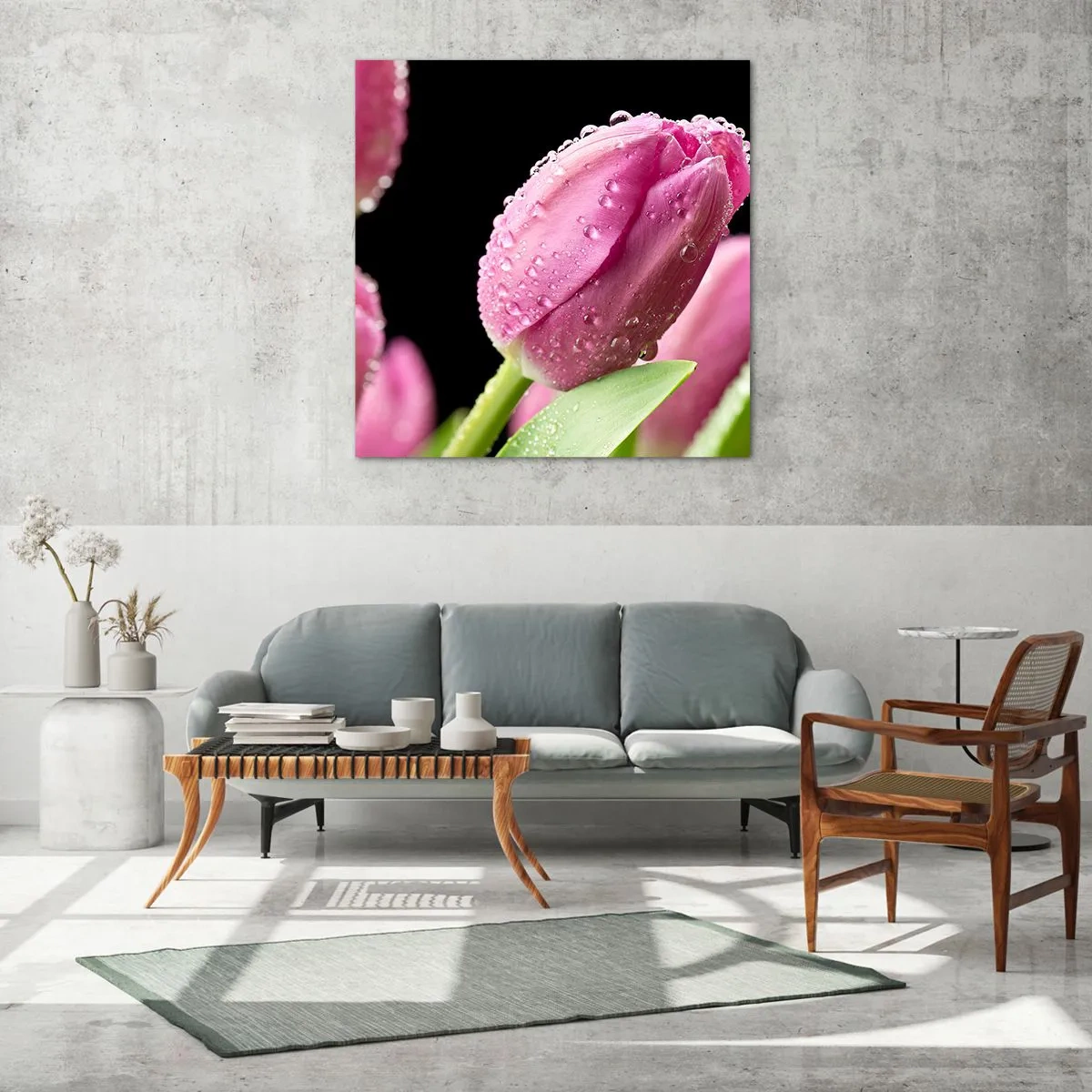 Tablou pe sticlă - Un vis de liliac în rouă - 50x50 cm