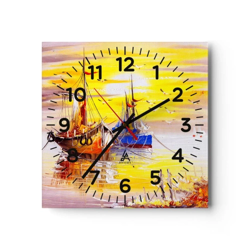 Ceas de perete - Ceas pe sticlă - O binemeritată odihnă în port - 40x40 cm