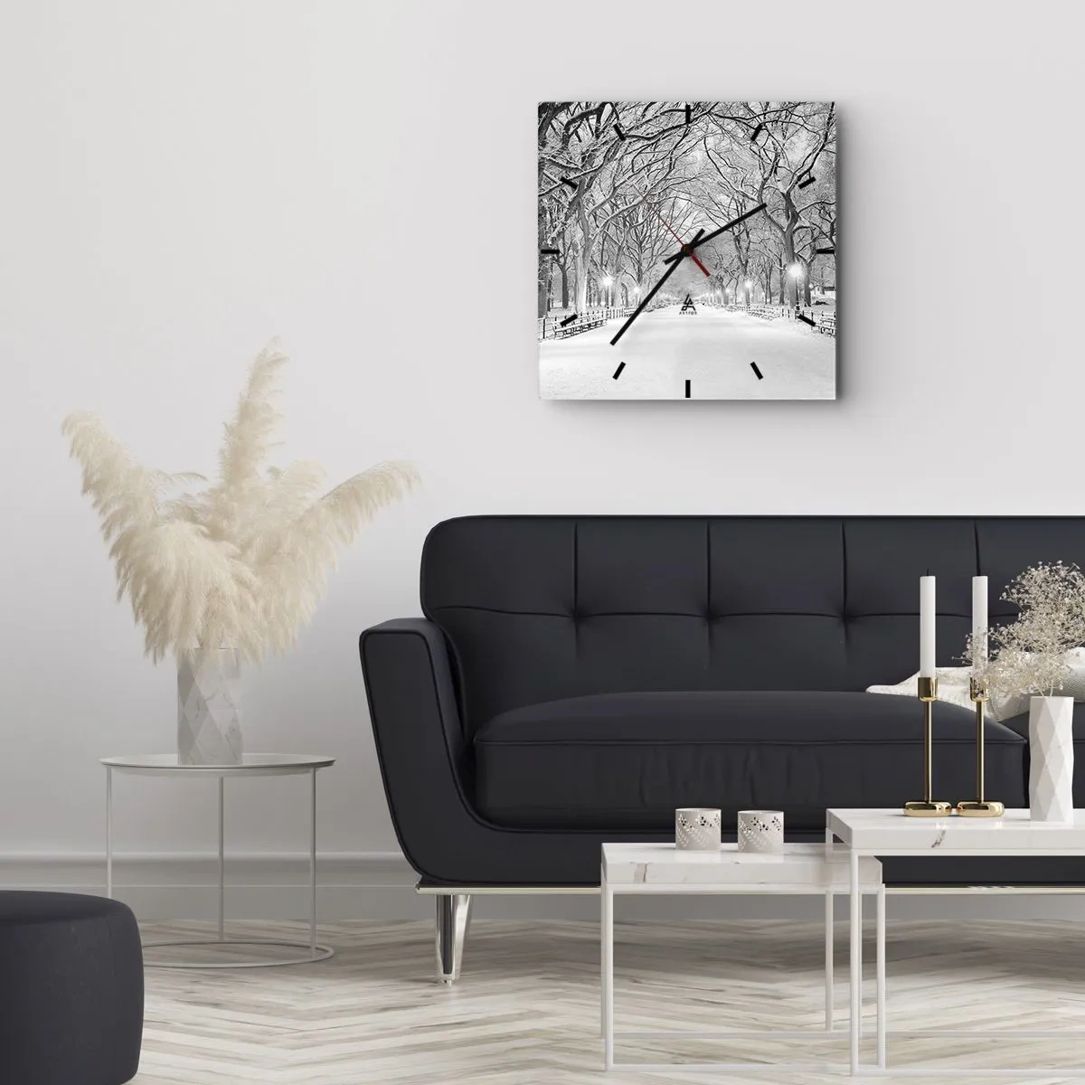 Ceas de perete - Ceas pe sticlă - Cele patru anotimpuri – iarna - 40x40 cm
