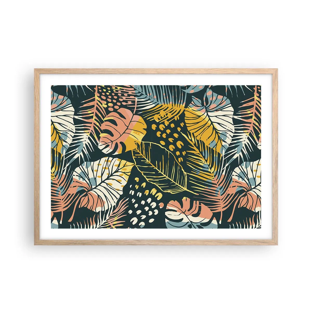Poster în ramă de stejar deschis - Fantezie cu frunze - 70x50 cm