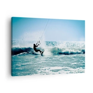 Tablou pe pânză Canvas - Kitesurfer călare pe un val în plin soare - 70x50cm - Lasă-te dus de val - Decorațiune modernă pentru perete pentru living și dormitor ARTTOR