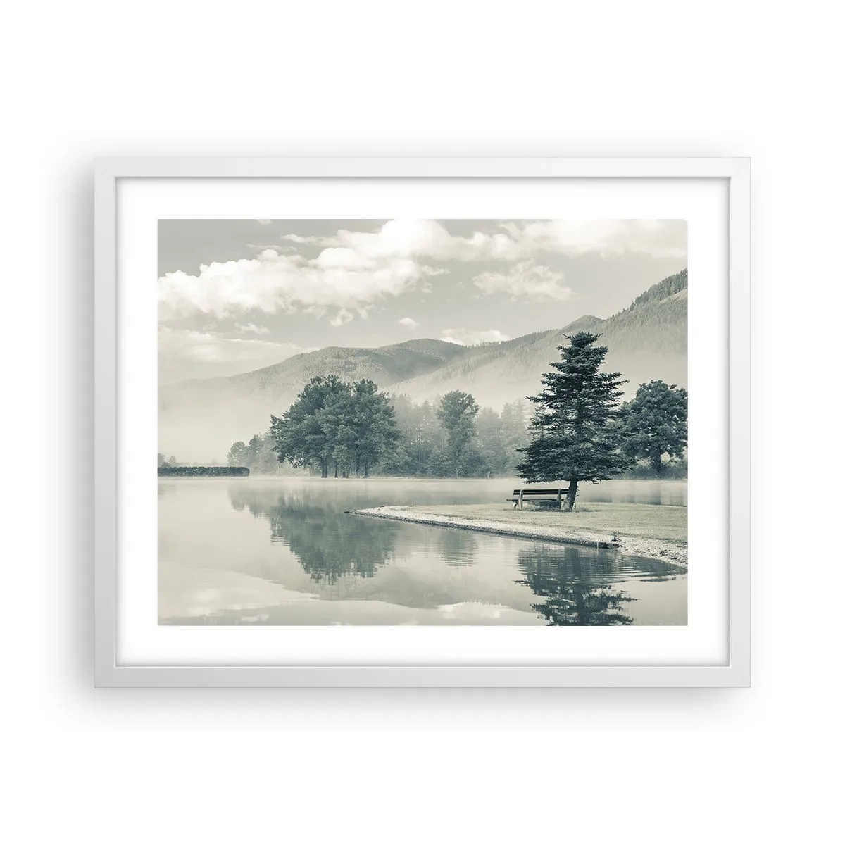 Poster în ramă albă - Lacul încă doarme - 50x40 cm