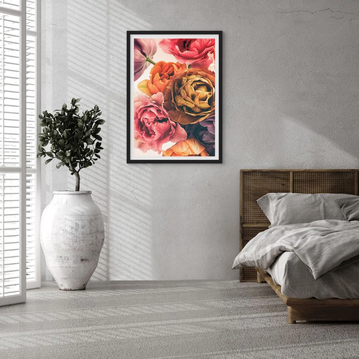 Poster în ramă neagră - Flori de bujor colorate într-o abordare artistică - 50x70cm - Sărbătorirea vieții - Decorațiune modernă pentru perete pentru living și dormitor ARTTOR