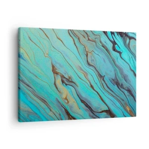 Tablou pe pânză Canvas - Valuri abstracte în nuanțe de turcoaz și auriu - 70x50cm - Mareea turcoaz - Decorațiune modernă pentru perete pentru living și dormitor ARTTOR