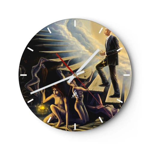 Ceas de perete - Ceas pe sticlă - Figuri simbolice pe scări în lumină și întuneric - 30x30cm - O călătorie dantescă spre lumină - Decorațiune modernă pentru perete pentru living, bucătărie și dormitor ARTTOR