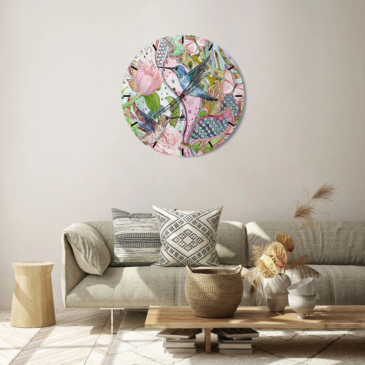 Ceas de perete - Ceas pe sticlă - Încurcat în viță de vie - 40x40 cm