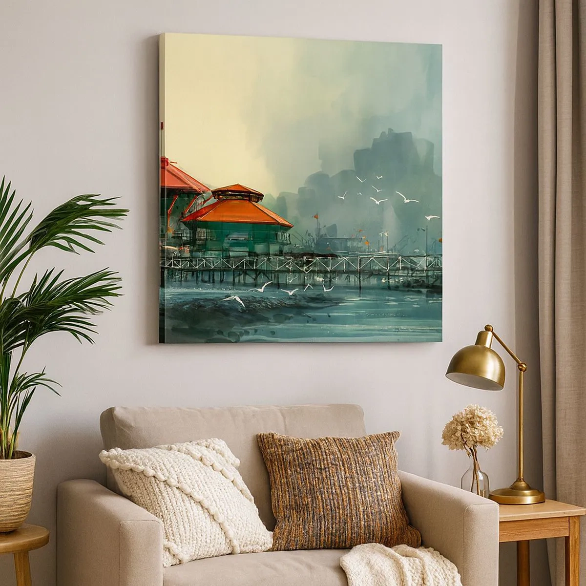 Tablou pe pânză - O zi ploioasă în port - 30x30 cm