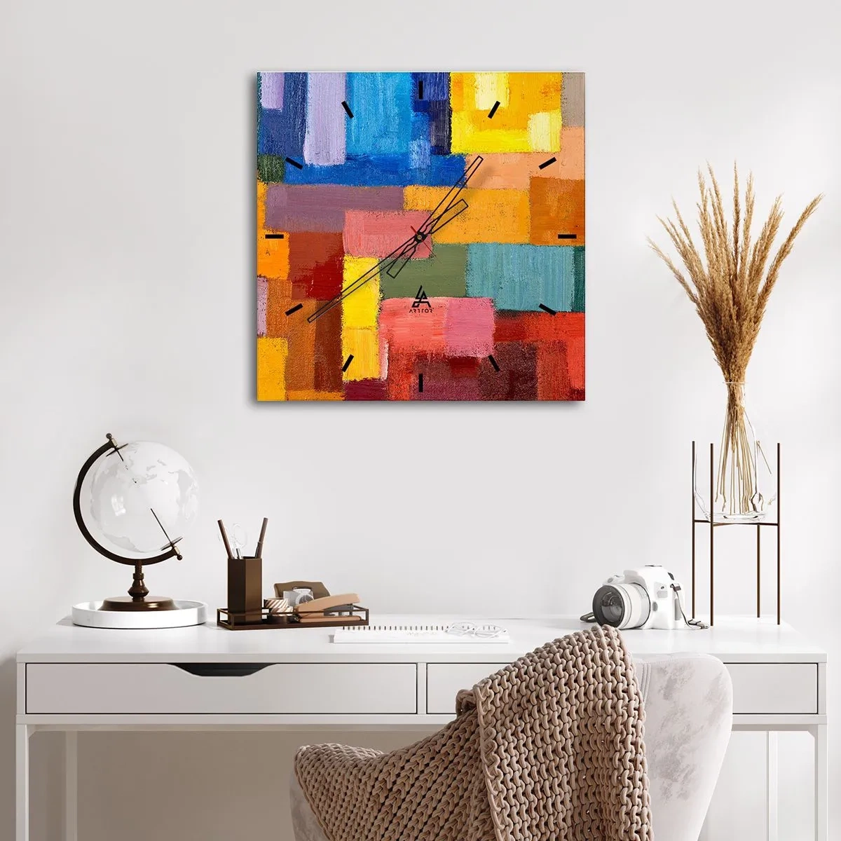 Ceas de perete - Ceas pe sticlă - Fiecare diferită, toate colorate - 30x30 cm